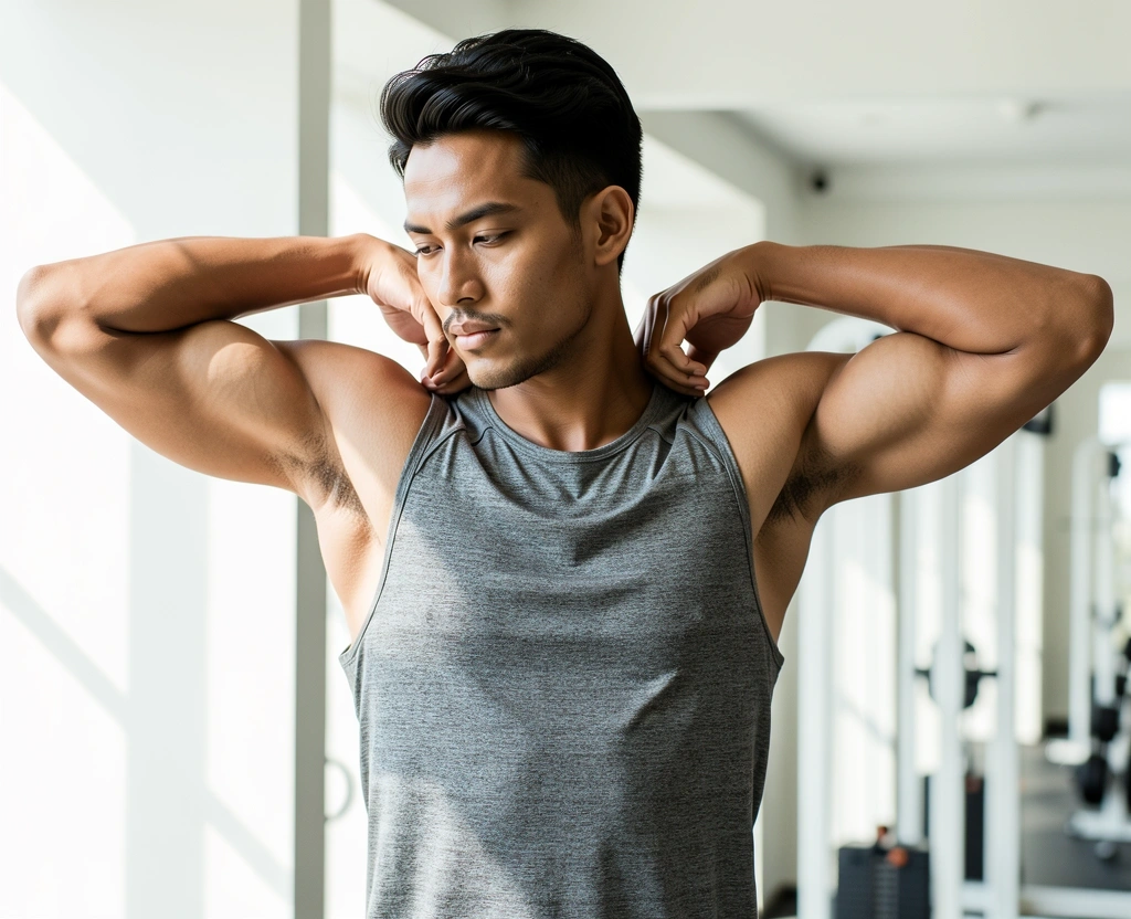 Pria aktif melakukan peregangan